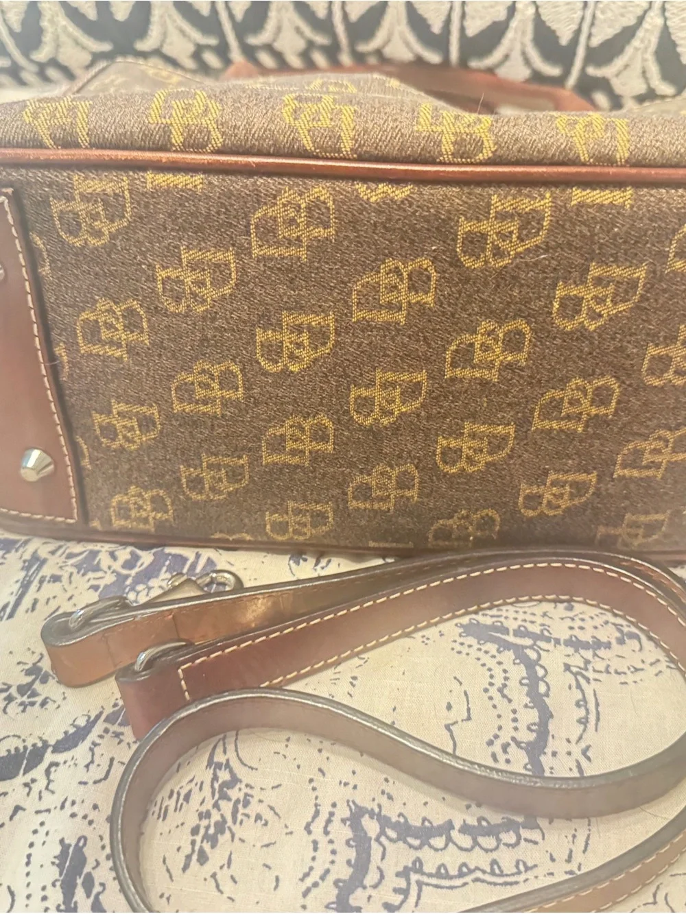 Dooney & Bourke Vintage Brown Monogram Jacquard Leather Satchel - Picture 9 of 11